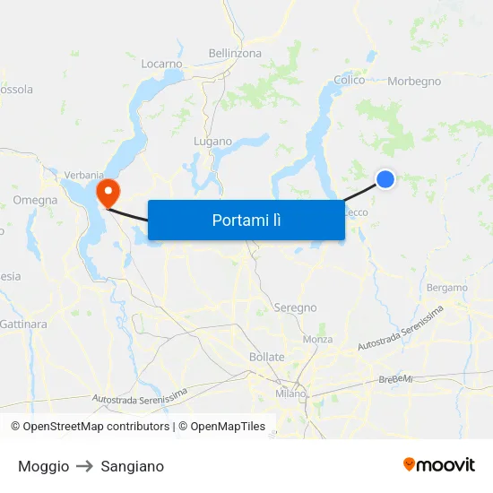 Moggio to Sangiano map