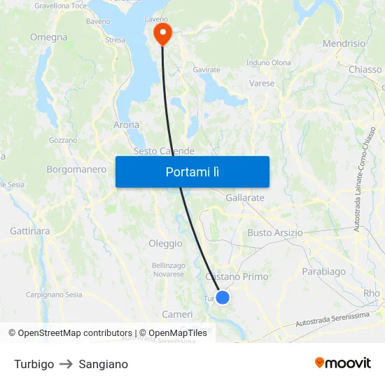 Turbigo to Sangiano map
