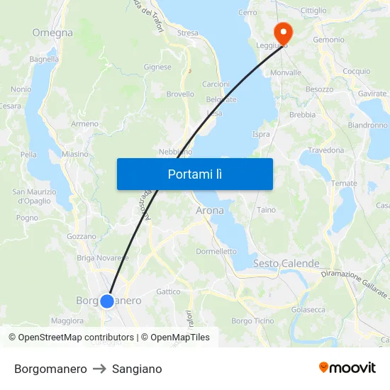Borgomanero to Sangiano map