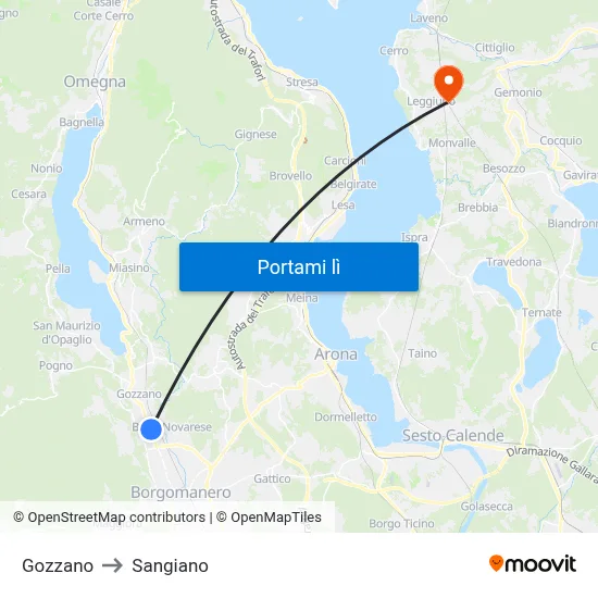 Gozzano to Sangiano map
