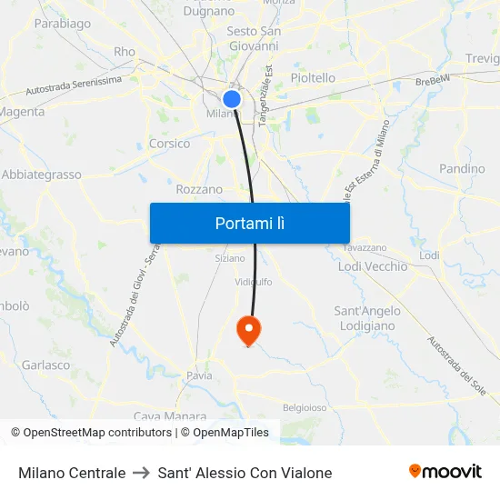Milano Centrale to Sant' Alessio Con Vialone map