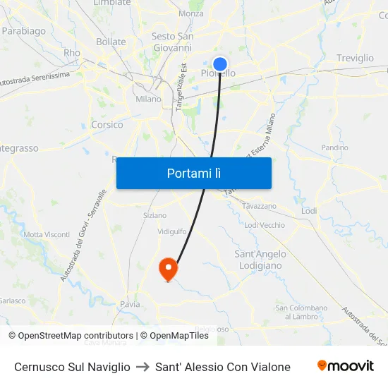 Cernusco Sul Naviglio to Sant' Alessio Con Vialone map