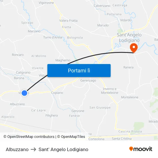 Albuzzano to Sant' Angelo Lodigiano map
