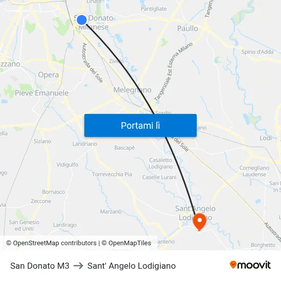 San Donato M3 to Sant' Angelo Lodigiano map