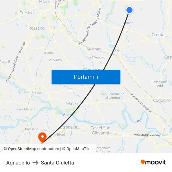Agnadello to Santa Giuletta map