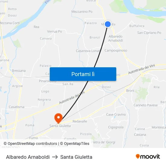 Albaredo Arnaboldi to Santa Giuletta map