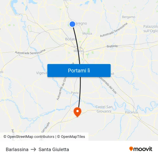 Barlassina to Santa Giuletta map