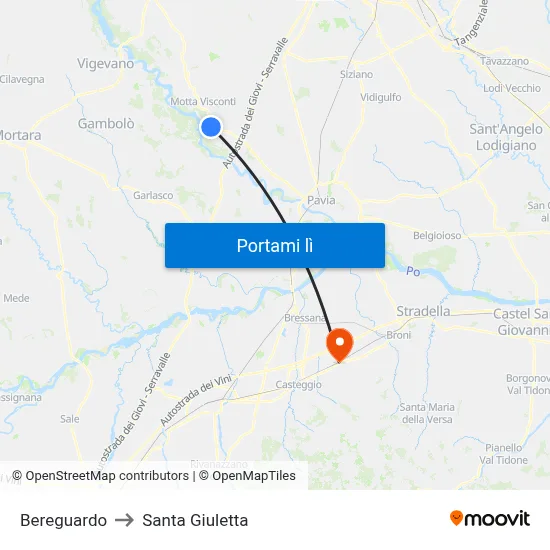 Bereguardo to Santa Giuletta map