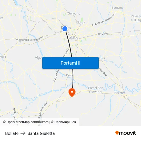 Bollate to Santa Giuletta map