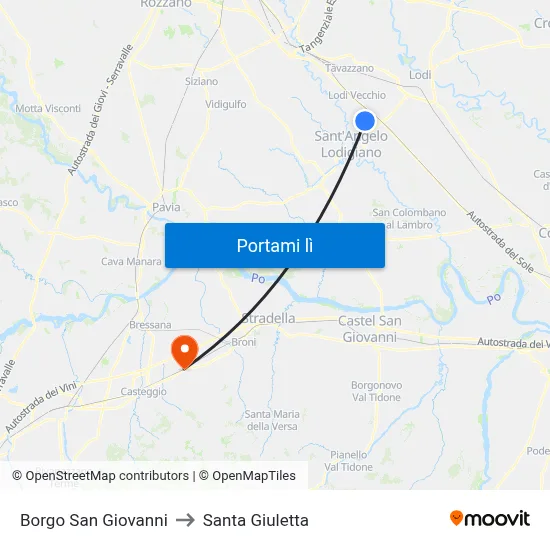 Borgo San Giovanni to Santa Giuletta map