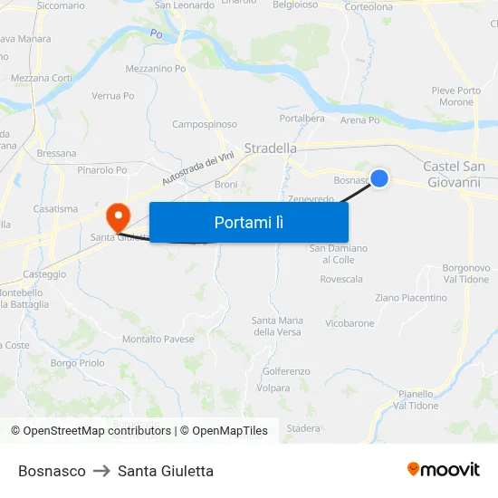 Bosnasco to Santa Giuletta map