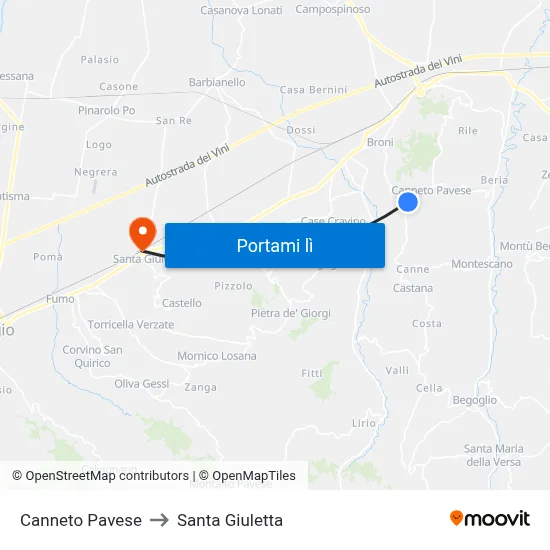 Canneto Pavese to Santa Giuletta map