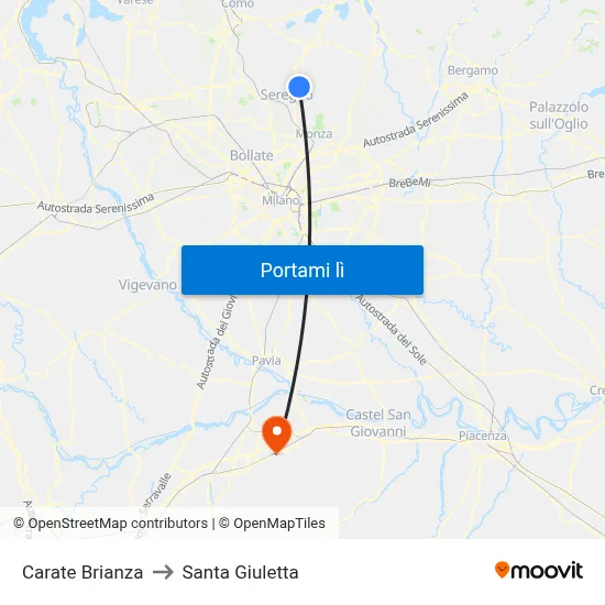 Carate Brianza to Santa Giuletta map