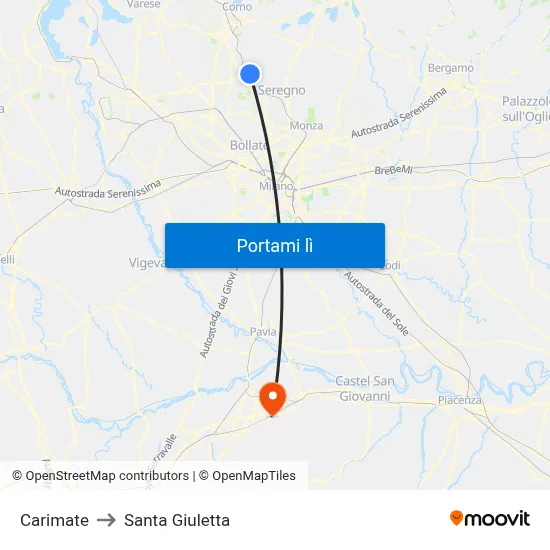 Carimate to Santa Giuletta map