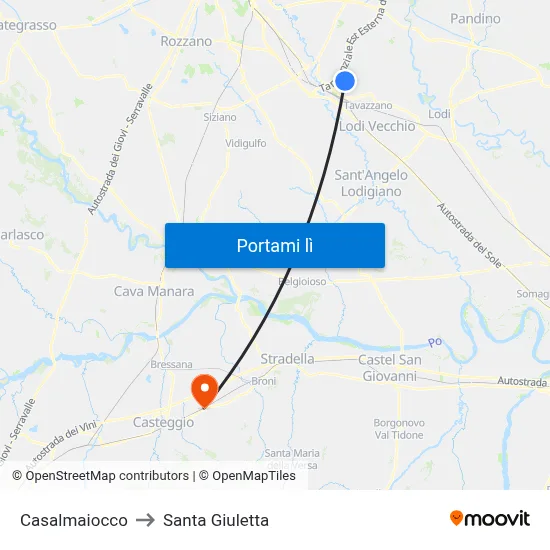 Casalmaiocco to Santa Giuletta map