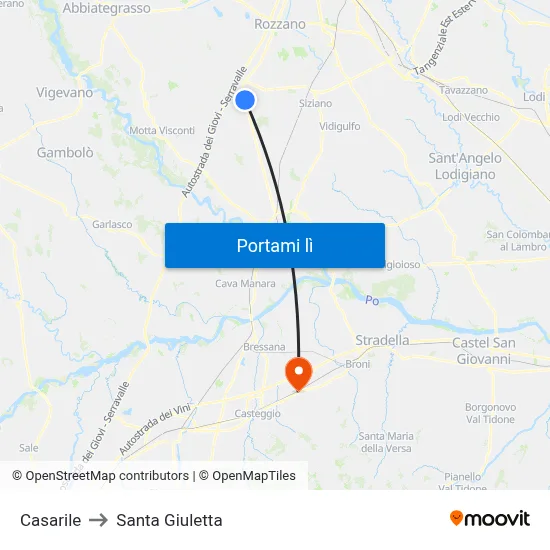 Casarile to Santa Giuletta map