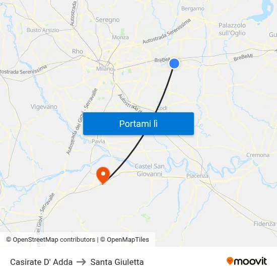 Casirate D' Adda to Santa Giuletta map