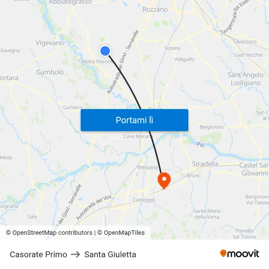 Casorate Primo to Santa Giuletta map