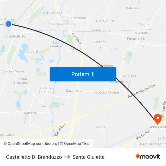 Castelletto Di Branduzzo to Santa Giuletta map