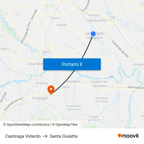 Castiraga Vidardo to Santa Giuletta map