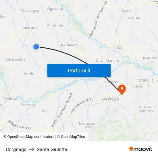 Cergnago to Santa Giuletta map