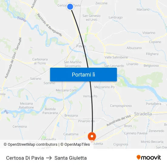 Certosa Di Pavia to Santa Giuletta map