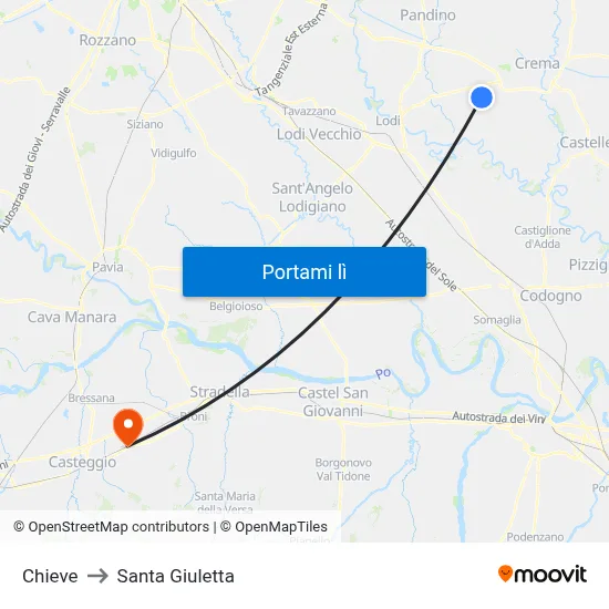 Chieve to Santa Giuletta map