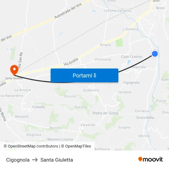 Cigognola to Santa Giuletta map