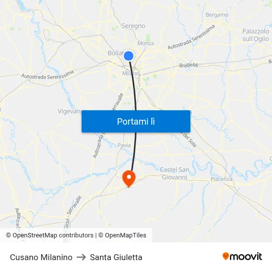 Cusano Milanino to Santa Giuletta map