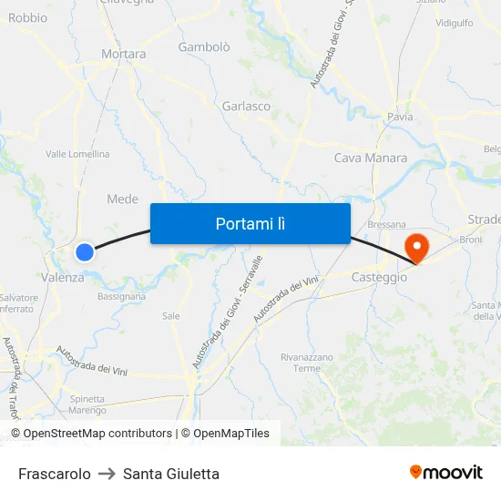 Frascarolo to Santa Giuletta map