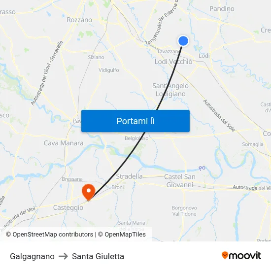 Galgagnano to Santa Giuletta map