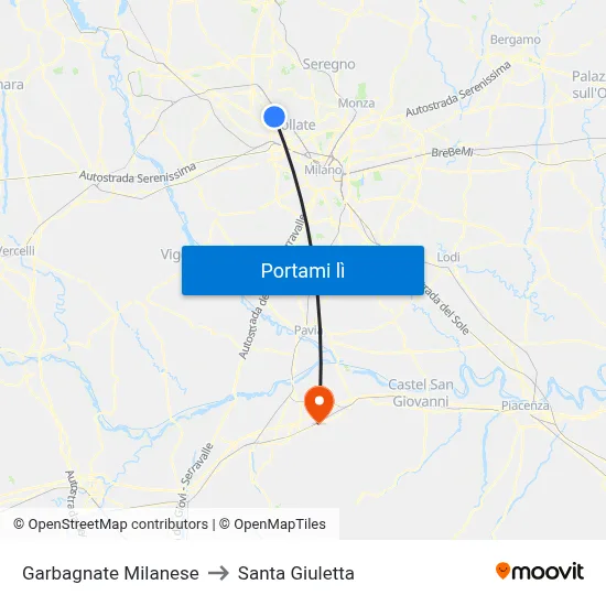 Garbagnate Milanese to Santa Giuletta map