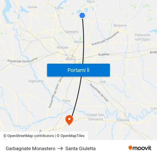 Garbagnate Monastero to Santa Giuletta map