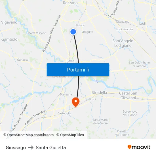 Giussago to Santa Giuletta map