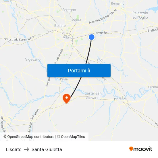 Liscate to Santa Giuletta map