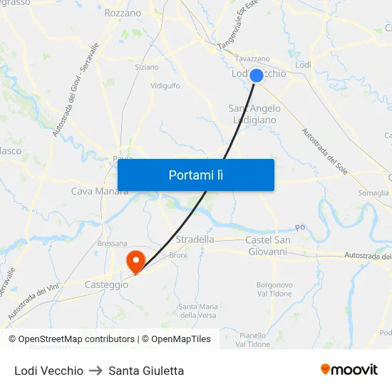 Lodi Vecchio to Santa Giuletta map