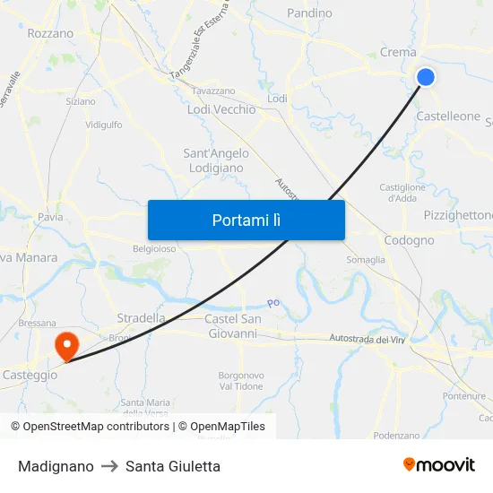 Madignano to Santa Giuletta map
