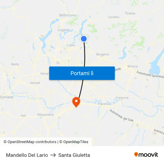 Mandello Del Lario to Santa Giuletta map