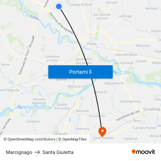Marcignago to Santa Giuletta map