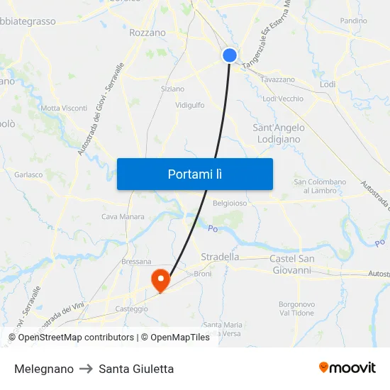 Melegnano to Santa Giuletta map