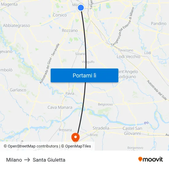Milano to Santa Giuletta map