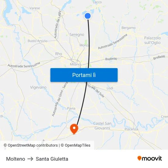 Molteno to Santa Giuletta map