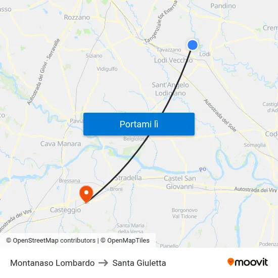Montanaso Lombardo to Santa Giuletta map