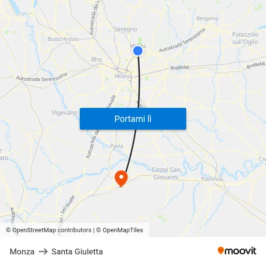 Monza to Santa Giuletta map