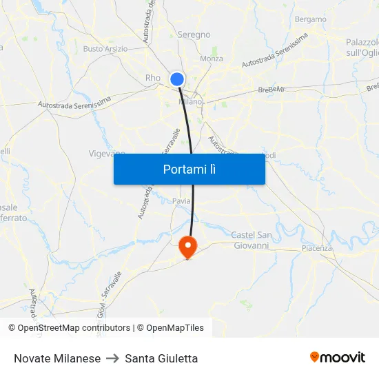 Novate Milanese to Santa Giuletta map
