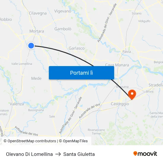 Olevano Di Lomellina to Santa Giuletta map