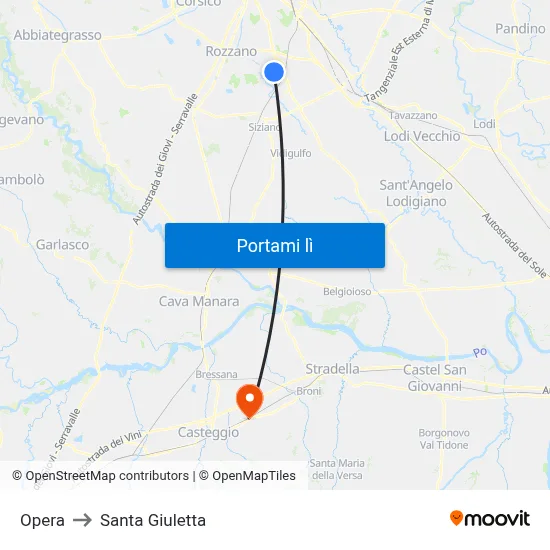 Opera to Santa Giuletta map