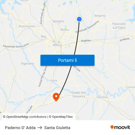Paderno D' Adda to Santa Giuletta map