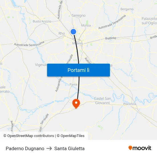 Paderno Dugnano to Santa Giuletta map