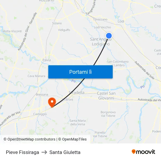 Pieve Fissiraga to Santa Giuletta map